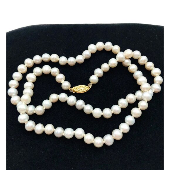 14K Yellow Gold Bead 5mm Grey Freshwater Pearl17" Necklace 19 Grams